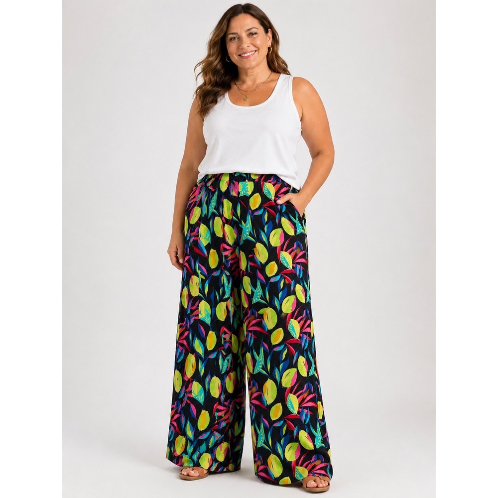 Tabitha Brown Target Linen Blend Wide Leg Pants Tropical Print Women's Large
